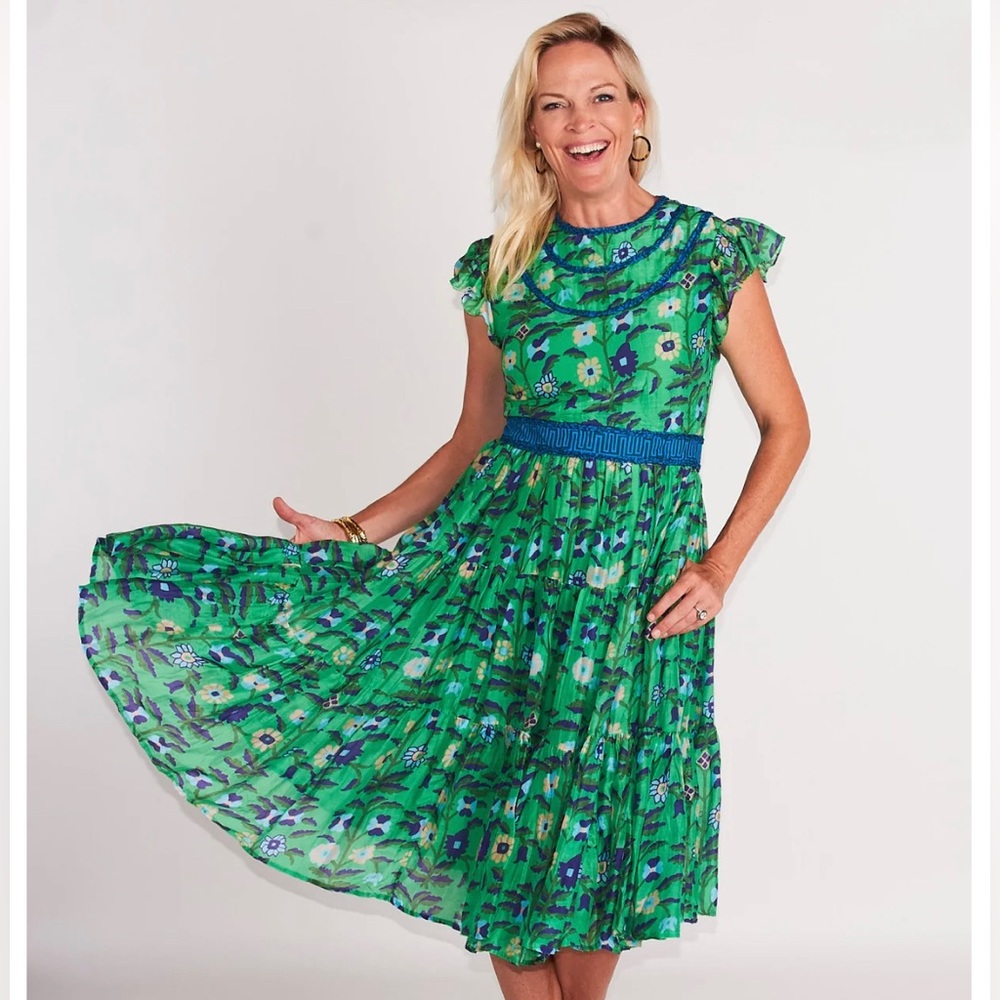 NWT CK Bradley Cecily Dress, Size Large Wildflower: Green/Purple